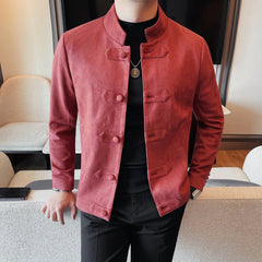 Bonsir Stand up Collar Jacket For Men Vintage Autumn Fashion Single Breasted Slim Fit Coat Tang Suit Man Clothing 4XL