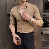 BONSIR  -  High Elasticity Long Sleeve Men's Dress Shirts Business Gentleman Social Slim-fit Men Shirt Casual Button Up Solid Mens Clothing
