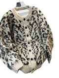 BONSIR  -  Loose Fit Leopard Print Cardigan Sweater Men's American Sle Knitted Coat Fake Mink Spring Faion Cleanfit Knitwear