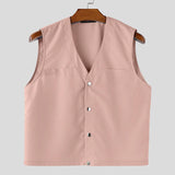 BONSIR  -  Men Sets Solid Color V Neck Sleeveless Vests & Pleated Pants Two Pieces Sets Streetwear Loose 2025 Men's Casual Suits