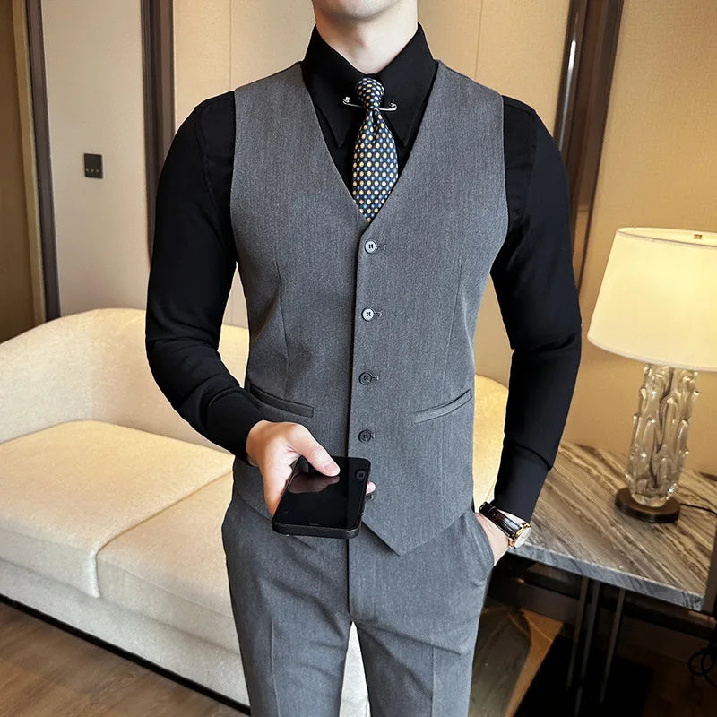 Bonsir ( Vest + Pants) Men Luxury High Quality Business Suit Vest 2 pieces Formal Groom Wedding Dress Vest Set Fashion Club Clothing