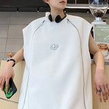 Bonsir Mens Vest Double Zipper Y2k Tank Top Autumn Streetwear Casual Personality Versatile Niche Sleeveless T-Shirt Men'S Clothing