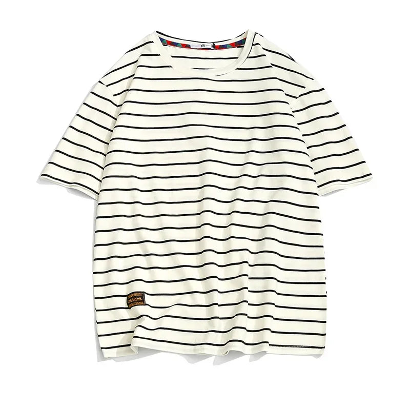 BONSIR  -  Harajuku Striped T Shirts For Men Oversized Tees  Man Casual Short Sleeve Tshirt Woman Loose Pullovers Tops Tee 5XL