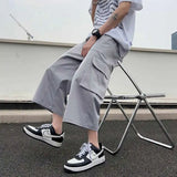 BONSIR  -  Summer Casual Pants Men Fashion Pocket Cargo Pants Men Japanese Streetwear Hip-hop Loose Wide Leg Pants Mens Cropped Pants