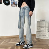 Bonsir New Autumn Style Versatile Trendy Brand Loose Slimming American High Street Trousers Washed Casual Straight Wide Leg Jeans