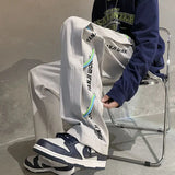BONSIR  -  Autumn White Casual Pants Men Spliced straight Wardrobe Trousers Hong Kong Style High Street Wide-leg Sports Trousers