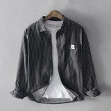 BONSIR  -  100% Cotton, Striped Loose Casual Long Sleeve Shirt for Spring and Autumn, High-quality Breathable, Moisture-wicking Men’s Shirt