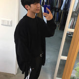 BONSIR  -  Men All-match Knitted Loose Big Sweater in Spring and Autumn Fashionable V-neck Single-breasted Pure Color Knitted Cardigan Coat