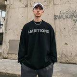 BONSIR  -  New heavyweight pure cotton American inner-paired letter printed long-sleeved T-shirt men's loose bottom round neck top trendy
