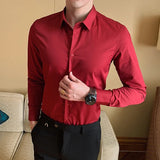 BONSIR  -  7 Colors Men's Classic Style Business Fashion Solid Color Long Sleeve Shirt Cotton Casual Slim Fit Shirt Male Office Clothes