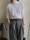 Bonsir Korean Style Men's T-shirts Heaps Collar Long Sleeve Solid Color Tops Pullover Casual Male Tees Simple 2024 Autumn