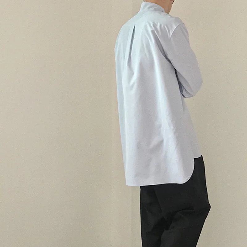 Bonsir -  wear /men's loose korean trendy stand collar long sleeve shirts vent hme loose casual all-match white tops new 2Y1420