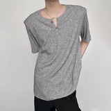 Bonsir Mens Metal Buckle Design T-Shirt Streetwear Fashion Casual Breathable All-Match Personality Tops Men'S Clothing Summer New