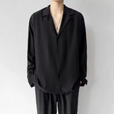 BONSIR  -  Korean Fashion Men's Shirt Spring Summer New Loose Casual Long-sleeved Lapel High Street Male Suit Shirt White Black Gray Green