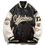 BONSIR  -  PU Leather Varsity Bomber Jacket Embroidery Pilot Baseball Jacket Men Hip-Hop Streetwear Women New Harajuku Loose Coats