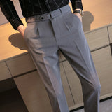 Bonsir Men Spring Autumn Belt Decoration Casual Dress Pants Fashion Slim Fit Suit Pants Streetwear Social Business Men Trousers
