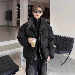 Bonsir Winter warm cotton jacket men's denim fake two-piece spliced stand up collar casual autumn winter coat