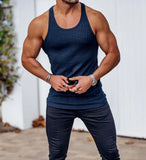 BONSIR  -  Summer Knitted Men's H-shaped Slim Fit Vertical Stripe Tank Top Fitness Training Breathable Sleeveless Fashion New Style