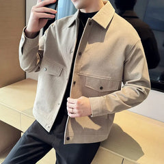 Bonsir Autumn Winter Men Thickened Woolen Blends Jacket High End Fashion Flip Collar Social Office Warm Coats Men Clothing 4XL-M