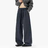 BONSIR  -  Korean Style Men's Casual Pants Wollen Elastic Waist Plaid Design Contrast Color Wide Leg Drawstring Male Bottom 24K5362