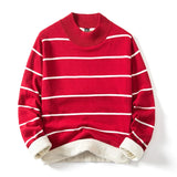 BONSIR  -  Fashion Pullover Navy Black Striped Knitted Sweater Men Women's Autumn Winter Round Neck Casual Korean Trend Cotton Clothing