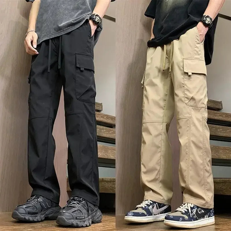 Bonsir Male Trousers Spring Summer Wide Black Men's Straight Cargo Pants New in Nylon Fashion Emo Cheap Korean Style Harajuku Loose