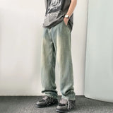 Bonsir Summer New Fashion Casual Retro Distressed High Street Straight Jeans Men'S Loose Korean Style Trendy Wide Leg Long Pants Men
