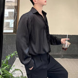 Bonsir Mens Shirt Y2k Glossy Satin Tie Design Shirt Autumn Streetwear Fashion Campus Performance Casual Long Sleeve Tops Men'S Clothing