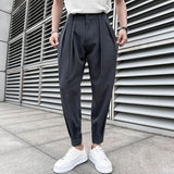Bonsir Summer Elastic Waist Drape Suit Pants Men Business Office Casual Pants Male Fashion Loose Social Party Formal Trousers