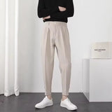 BONSIR  -  Pleated Tapered Men Elastic Waist Small Feet Slim Casual Pants Fashion Korean Blazer Trousers Youth Streetwear Male Trendy Brand