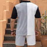 BONSIR  -  Leisure Breathable Knitted Outfits For Men Summer Short Sleeve Loose Shirt And Shorts Two Piece Sets Mens Casual Knitting Suits