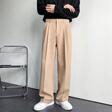 BONSIR  -  Solid Color Formal Suit Pants Men Korean Fashion Loose Casual Pants Men Harajuku Streetwear Wide-leg Straight-leg Pants Men