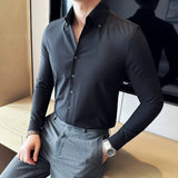 Bonsir High Quality V-Neck Shirt Men Autumn New Long Sleeve Business Slim Fit Solid Shirt Formal Wear Casual Social Tuxedo Men Clothing