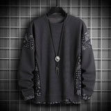 BONSIR  -  Swearshirt Men Round Neck Casual Pullover Print Hoodie Fashion Long Sleeve Sportwear Patchwork Autumn Sweatshirts Clothing Top