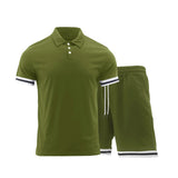 BONSIR  -  2024 Spring Summer Fashion Two Piece Suits Mens Short Sleeve Patchwork Polo Shirts And Shorts Sets For Men New Casual Outfits