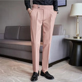 Bonsir Neapolitan High Waist Casual Dress Pant For Men New Belt Design Slim Fit Casual Office Social Party Suit Pants 38-28
