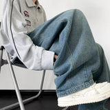 BONSIR  -  Retro Japanese Sle Dstring Loose Waist Denim Jeans for Men High Street Wide Leg Pants Youthful Trendy Long Trousers
