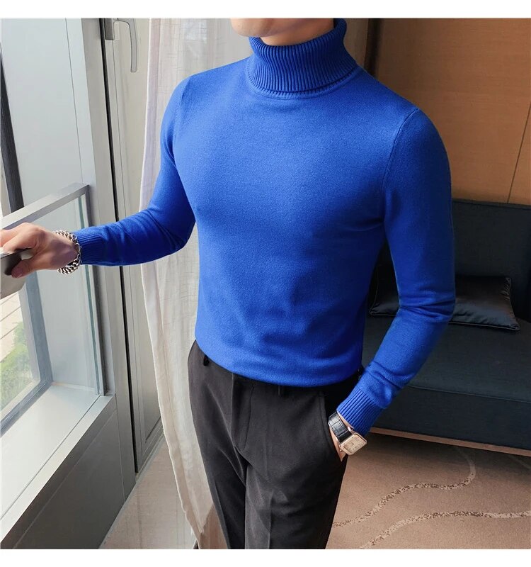 Bonsir New Fall/Winter Male Sweaters High-Necked Knitwear Shirt British Style Casual Business Pullover Men Casual Sweaters S-4XL