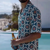 BONSIR  -  Y2K Shirt Shirt Floral Printed Summer Casual Tops Daily Vacation Floral High Stretch Holiday Lapel Men Polyester