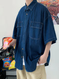 BONSIR  -  Summer Casual Denim ort Sve irt Men Versatile Trendy Waed Five Sve Workwear Jaet Loose Fit Multi ket Jeans