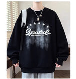 BONSIR  -  Young Style Spliced Sweatshirts Autumn Winter Fleece O-Neck Men's Clothing Loose Letter Printed Korean Basic Long Sleeve Hoodies