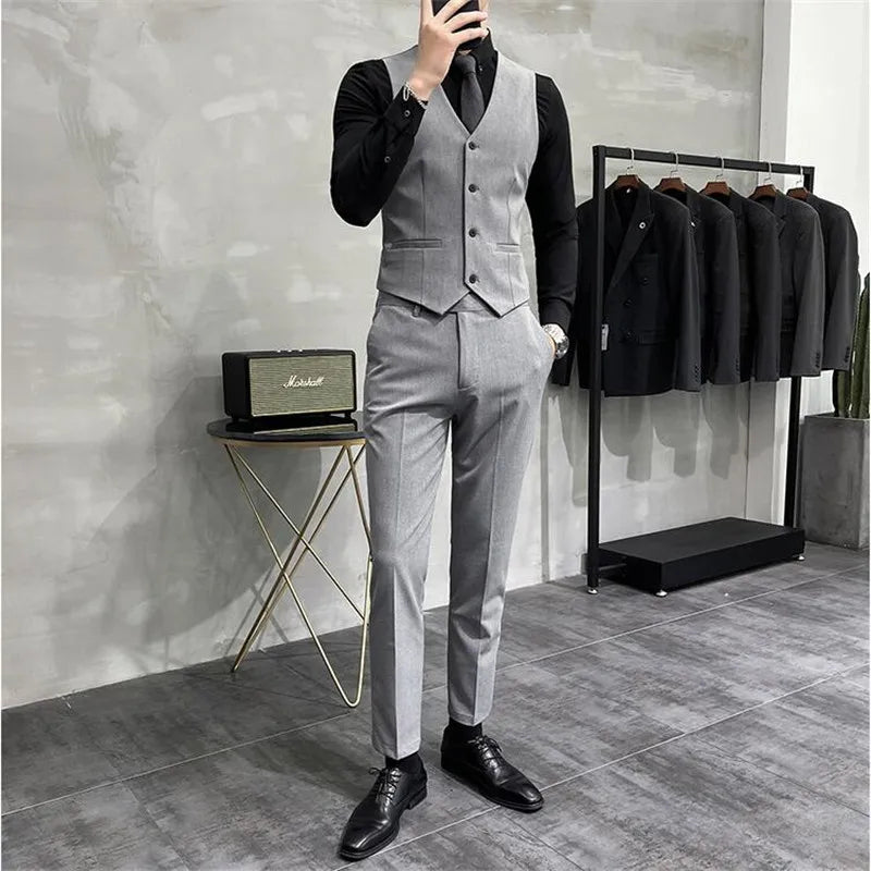 Bonsir Plus Size S-7XL Man Korean Slim Fit Custom Groom Business Casual Tuxedo Blazers Vest Pant Casual Wedding Social Tuxedo Dress