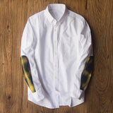 BONSIR  -  Sleeve Patch Washed Grain Woven Cotton Long Sleeve Shirt Men's Daily Tooling Retro Trend Youth Thin Coat