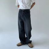 BONSIR  -  Male Jeans Pants Loose Casual Trendy Straight Wide Leg Denim Trousers Men's Dark Grey Vintage Jeans American Streetwear Clothes