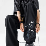 BONSIR  -  Drawstring Sweatpants Thin Men's Fashion Embroidered Wide Pants Straight Comfortable Casual Male Clothes Trousers Streetwear