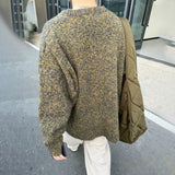 Bonsir Moss Green Contrast Color Casual Sweater Autumn Genderless Fashion Streetwear Soft Versatile Tops Men'S Clothing Unisex