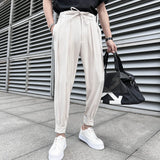 Bonsir Summer Elastic Waist Drape Suit Pants Men Business Office Casual Pants Male Fashion Loose Social Party Formal Trousers