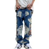 Bonsir Y2K Streetwear Baggy Ripped Stacked Jeans Pants Men Straight Kanye Old Hip Hop Denim Trousers