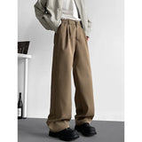 BONSIR  - Brown Suit Pants Men Society Mens Black Dress Pants Korean Loose Casual Straight Pants Mens Office Formal Trousers Large Size