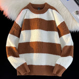 BONSIR  -  Thicken Striped Pullovers Men Autumn Winter Sweater Pullover Knit Sweatshirt Casual Tops Round Neck Long Sleeve Bottoming Shirt